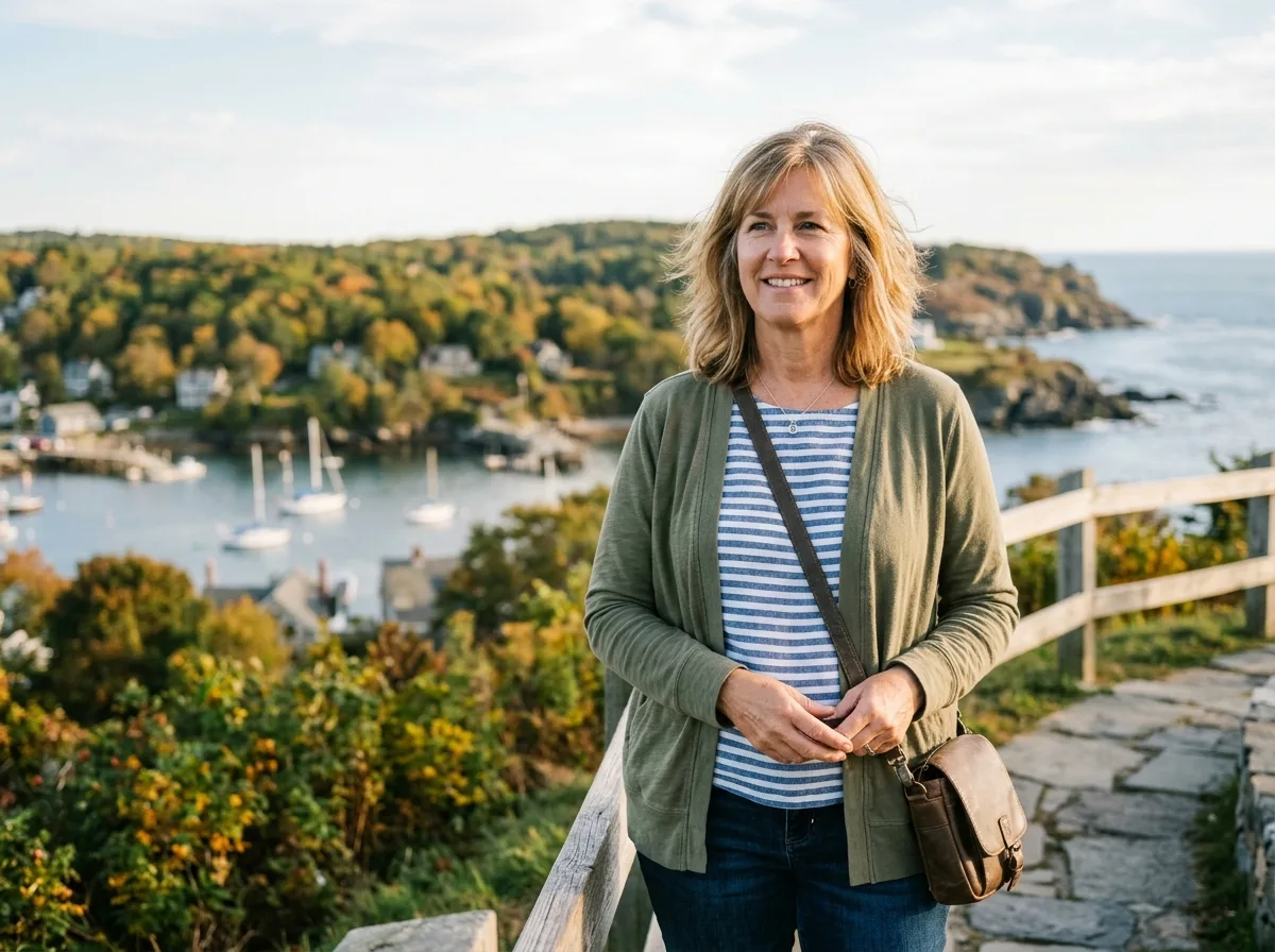 Portrait of Lisa M., leisure traveler from Connecticut, woman in casual clothing, outdoor setting