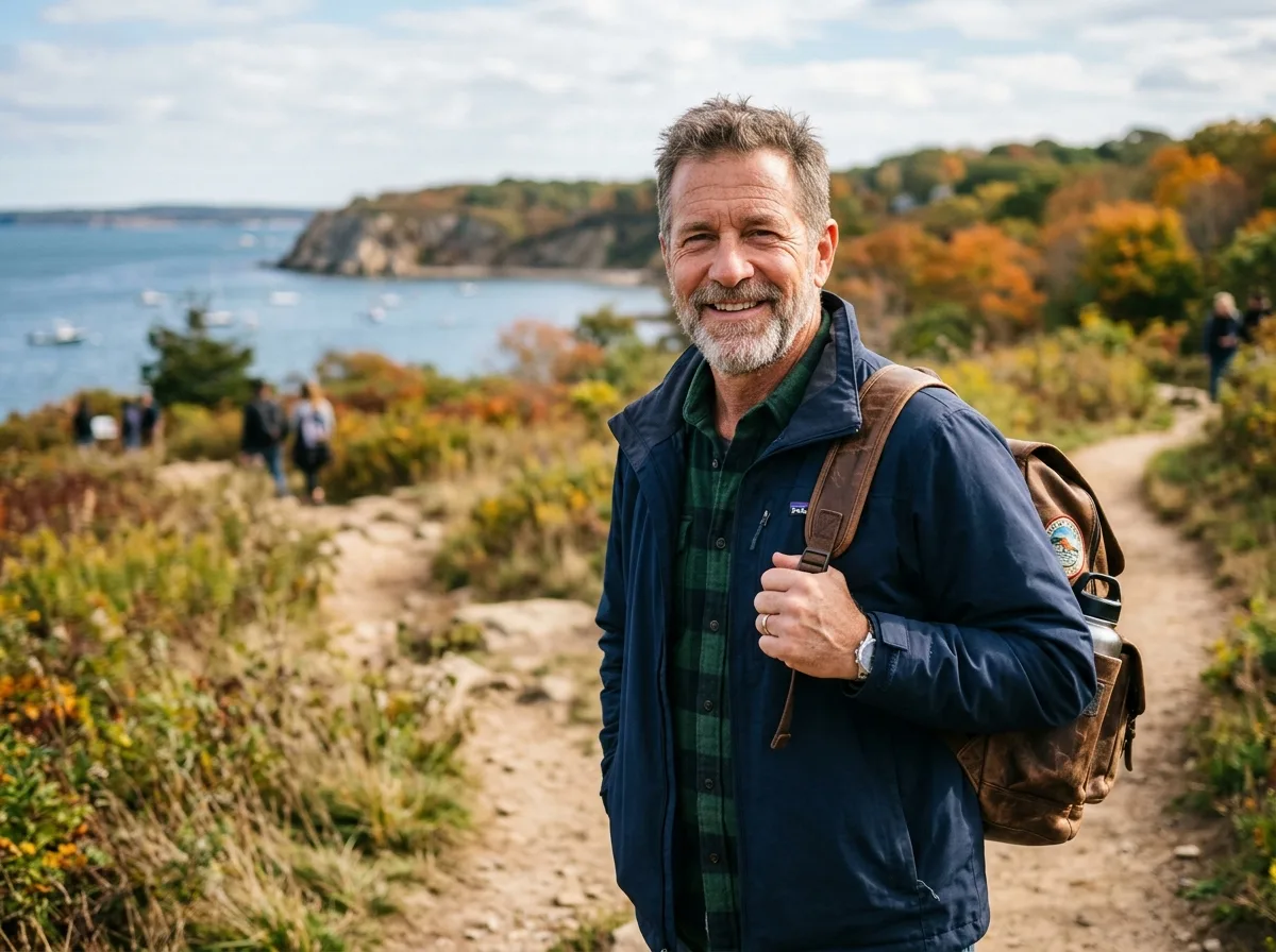Portrait of David W., traveler from Long Island, middle-aged man, casual photo outdoors